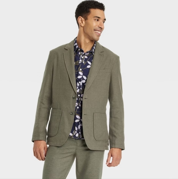 Men's Linen Blend Blazer - Goodfellow & Co Olive Green XL - Picture 1 of 15